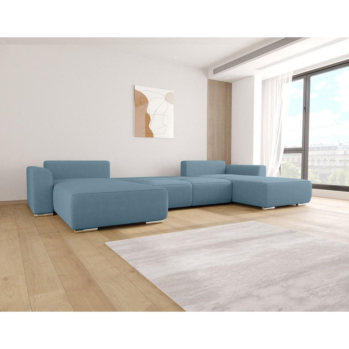 BEST MOBILIER Gabriel - canapé panoramique en u 7 places convertible avec coffre en tissu texturé