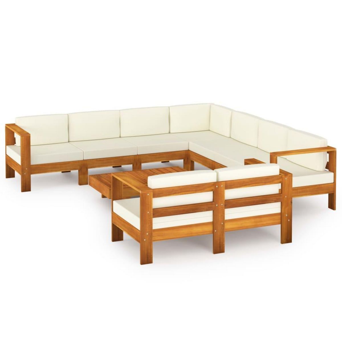 VIDAXL Salon de jardin 9 pieces avec coussins 100 x 60 cm Bois d'acacia