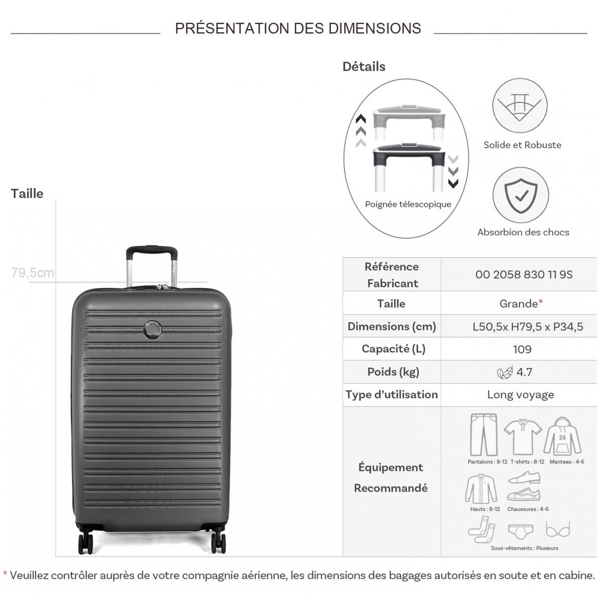 Delsey Grande valise XL rigide Segur 2.0 TSA polycarbonate 79.5cm