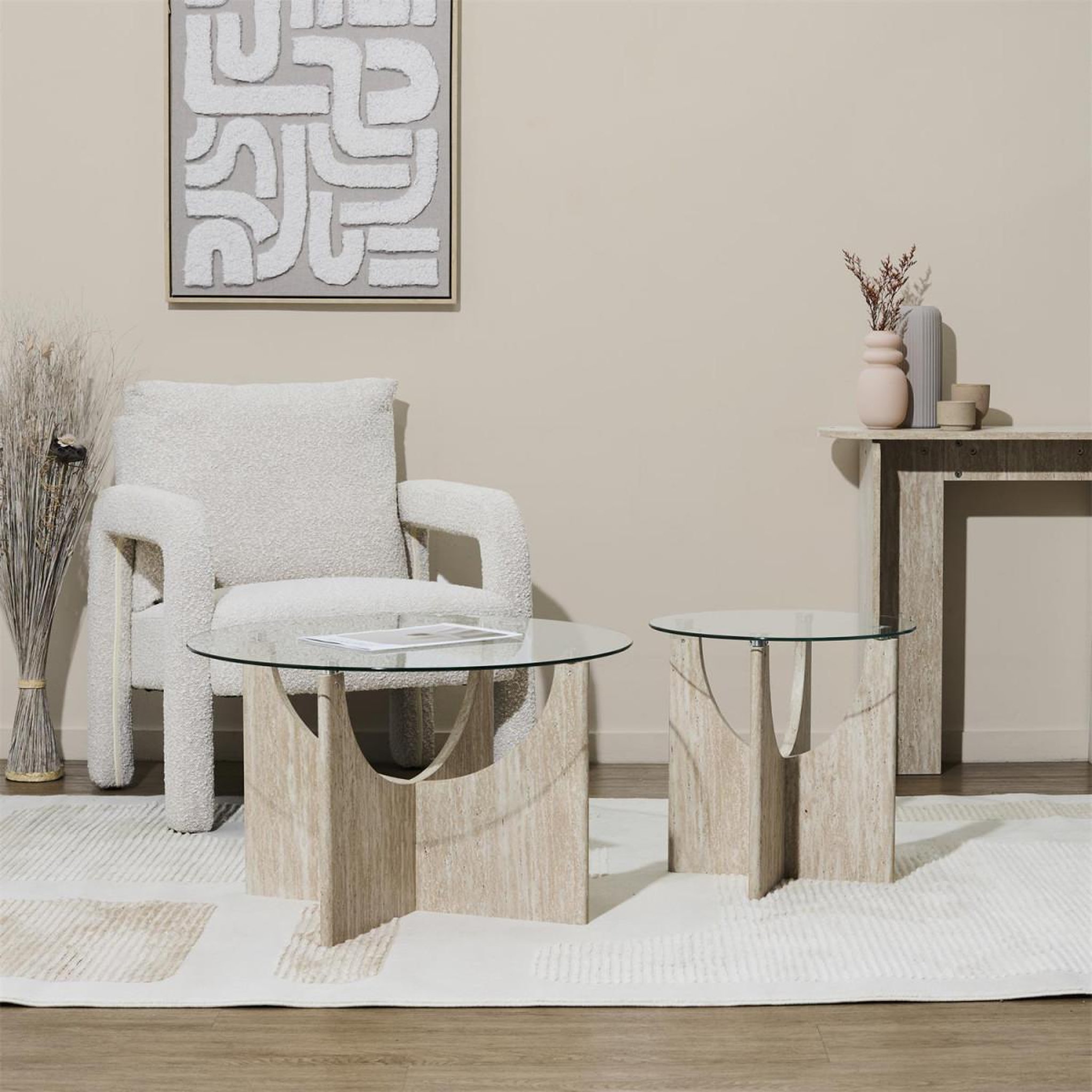Voir la diapositive 3 : The Home Deco Factory Table basse en verre  pietra  70cm beige