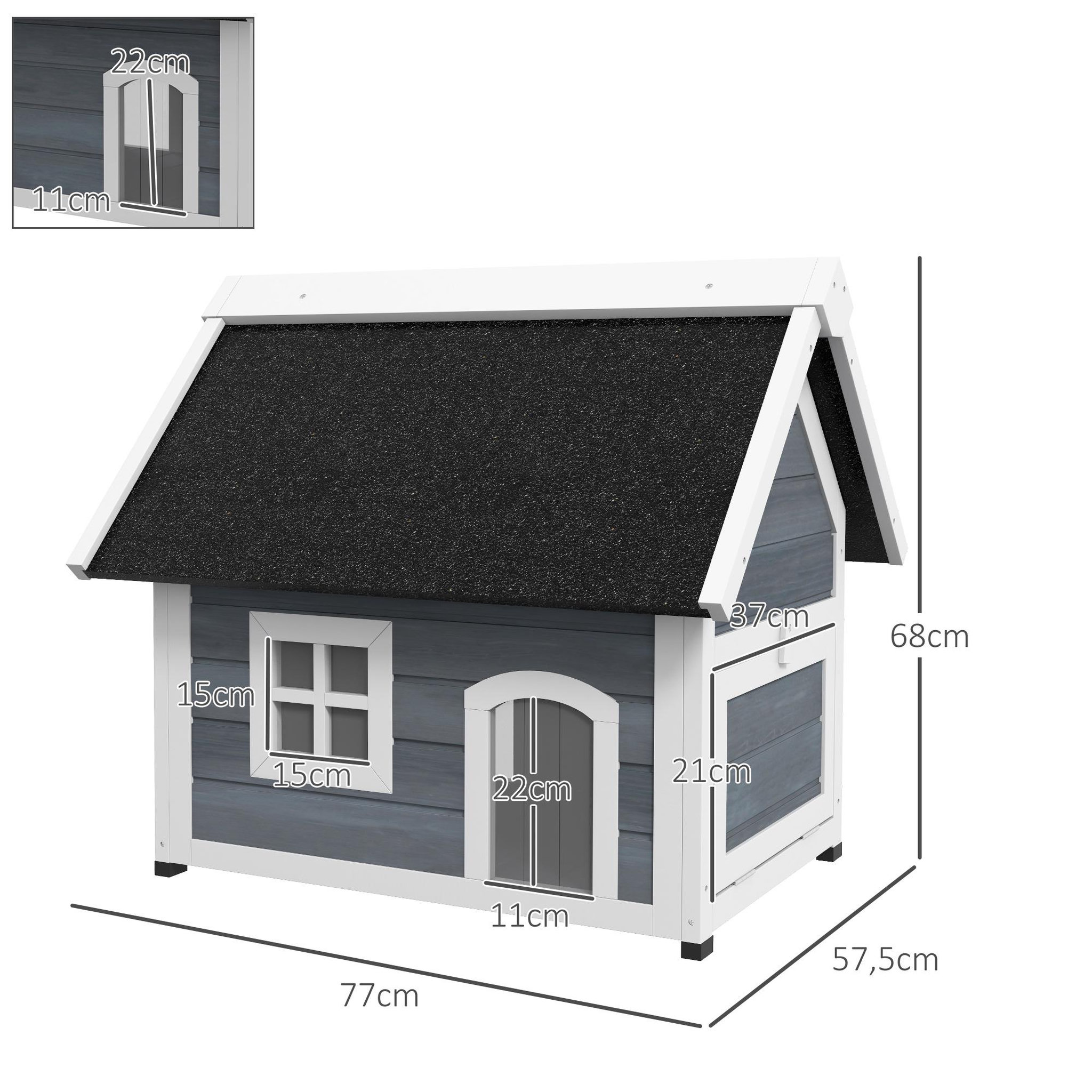 Voir la diapositive 3 : PAWHUT Niche maison pour chat - porte à lamelles, fenêtre plexiglas, toit bitumé ouvrant, 3 portes - bois gris