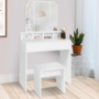 Voir la diapositive 2 : ID MARKET Coiffeuse ZELIA 3 miroirs avec 4 niches, 1 tiroir et tabouret