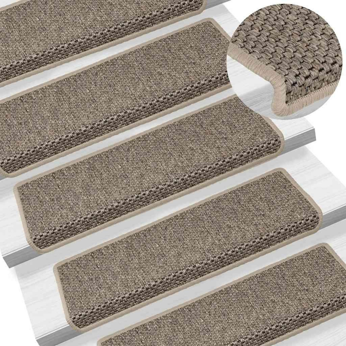VIDAXL Tapis d'escalier autocollants 15 pcs 65x21x4 cm Beige fonce