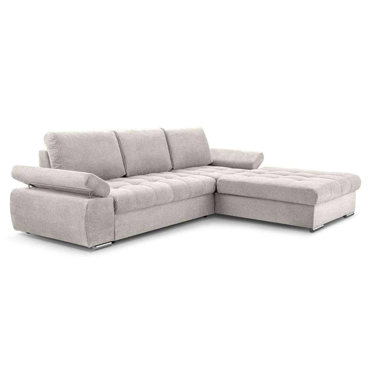 BEST MOBILIER Bianca - canapé d'angle droit 4 places convertible avec coffre en tissu texturé