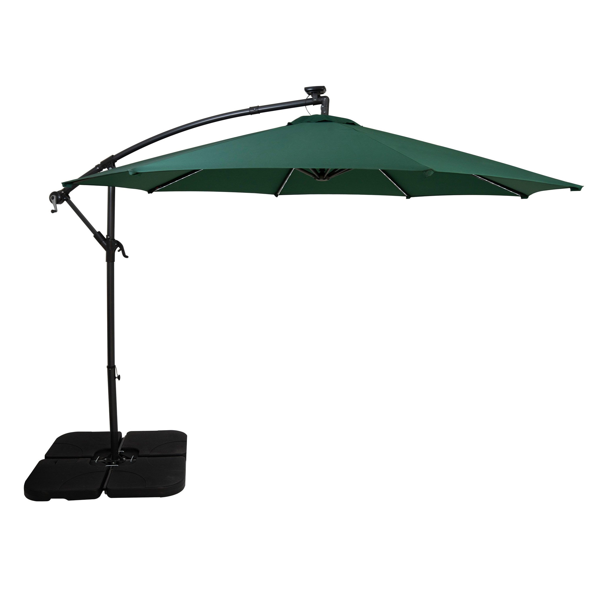 Monster Parasol Banane à Mât Déporté à LED 3 m & Pied Carré. Coloris disponibles : Vert, Noir, Gris, Beige
