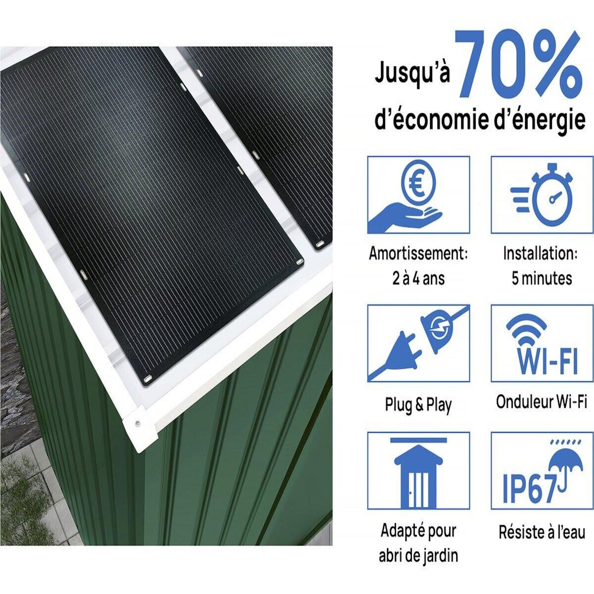 Habitat et Jardin Abri de jardin métal -  Rosas   - 10,85 m² avec panneaux solaires - Vert