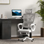 Voir la diapositive 2 : VINSETTO Fauteuil de bureau ergonomique inclinable réglable - repose-pied rétractable, support lombaires, tétière ajustable - blanc gris