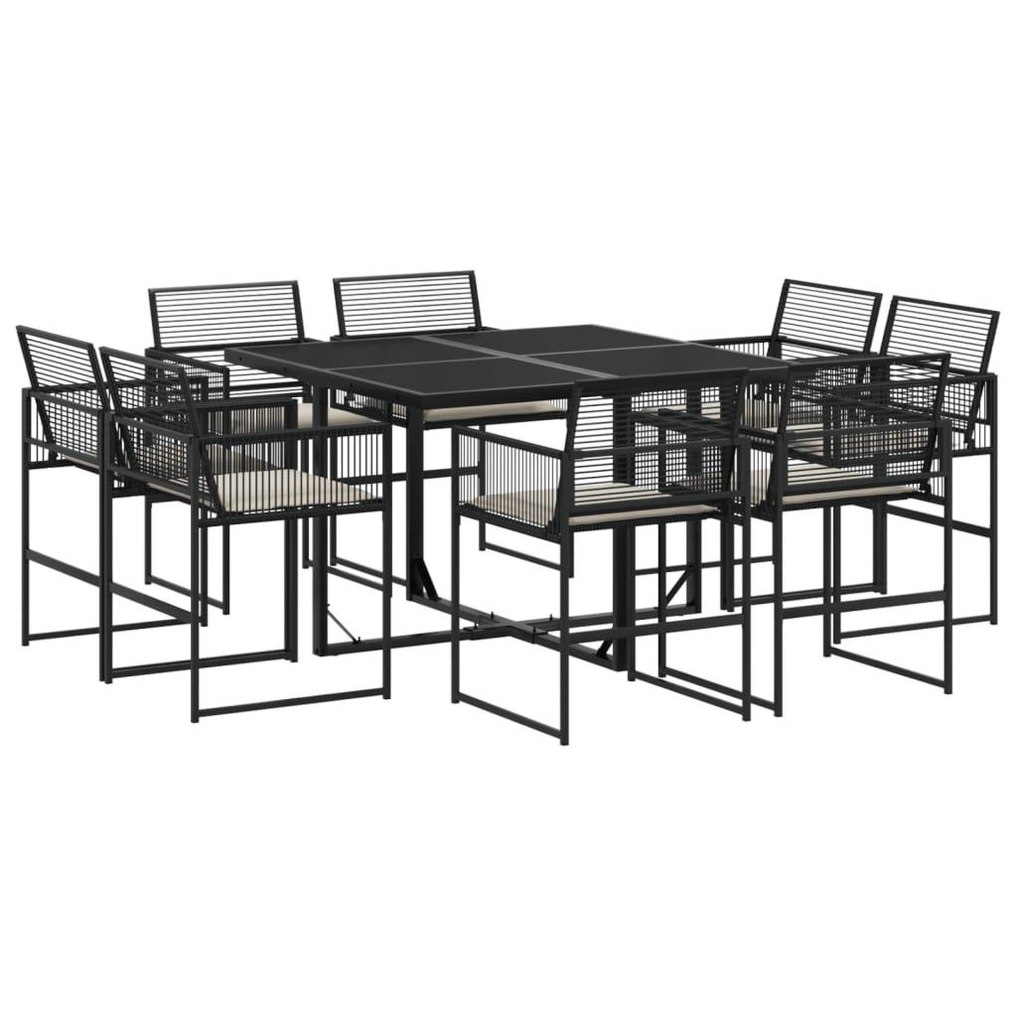 Voir la diapositive 2 : VIDAXL Ensemble a manger de jardin 9pcs coussins noir resine tressee