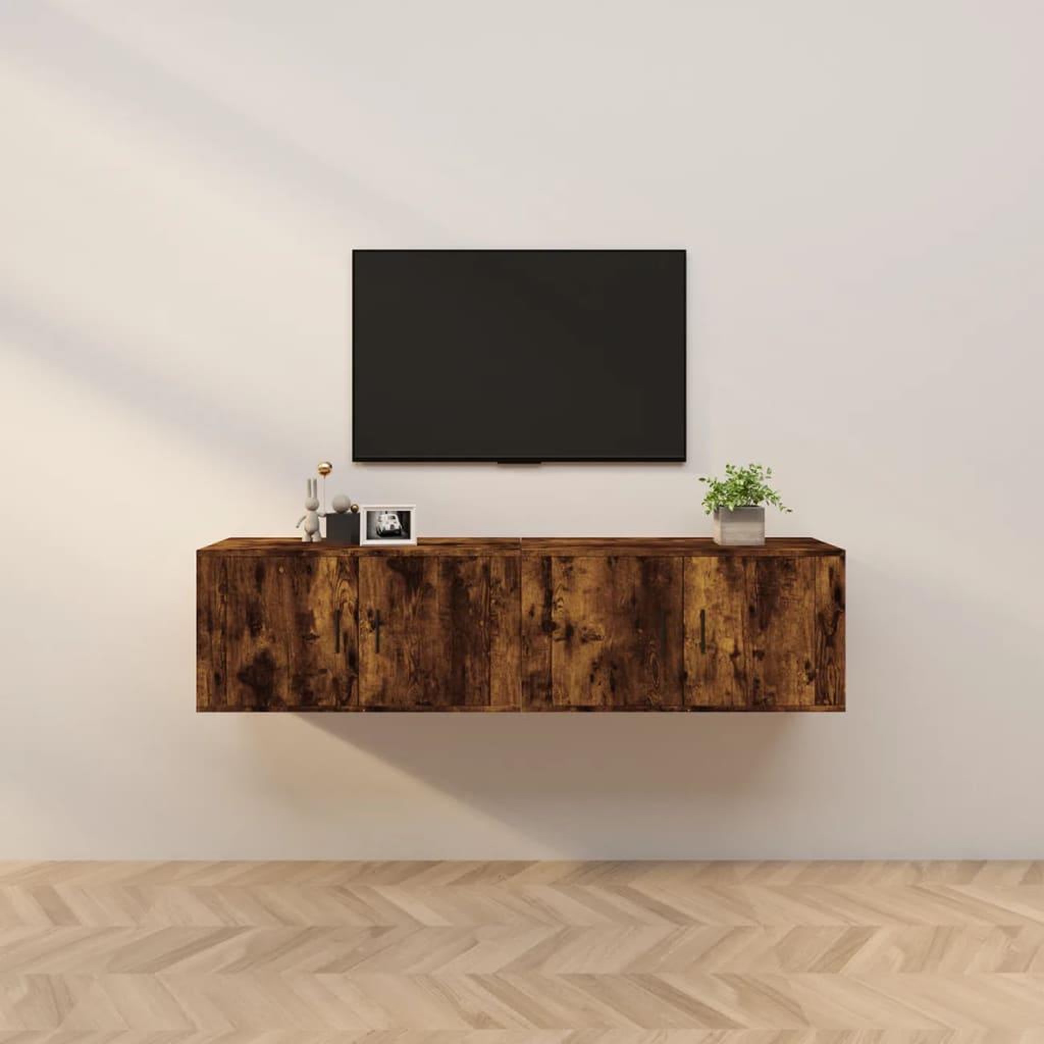 Voir la diapositive 1 : VIDAXL Meubles TV muraux 2 pcs chene fume 80x34,5x40 cm