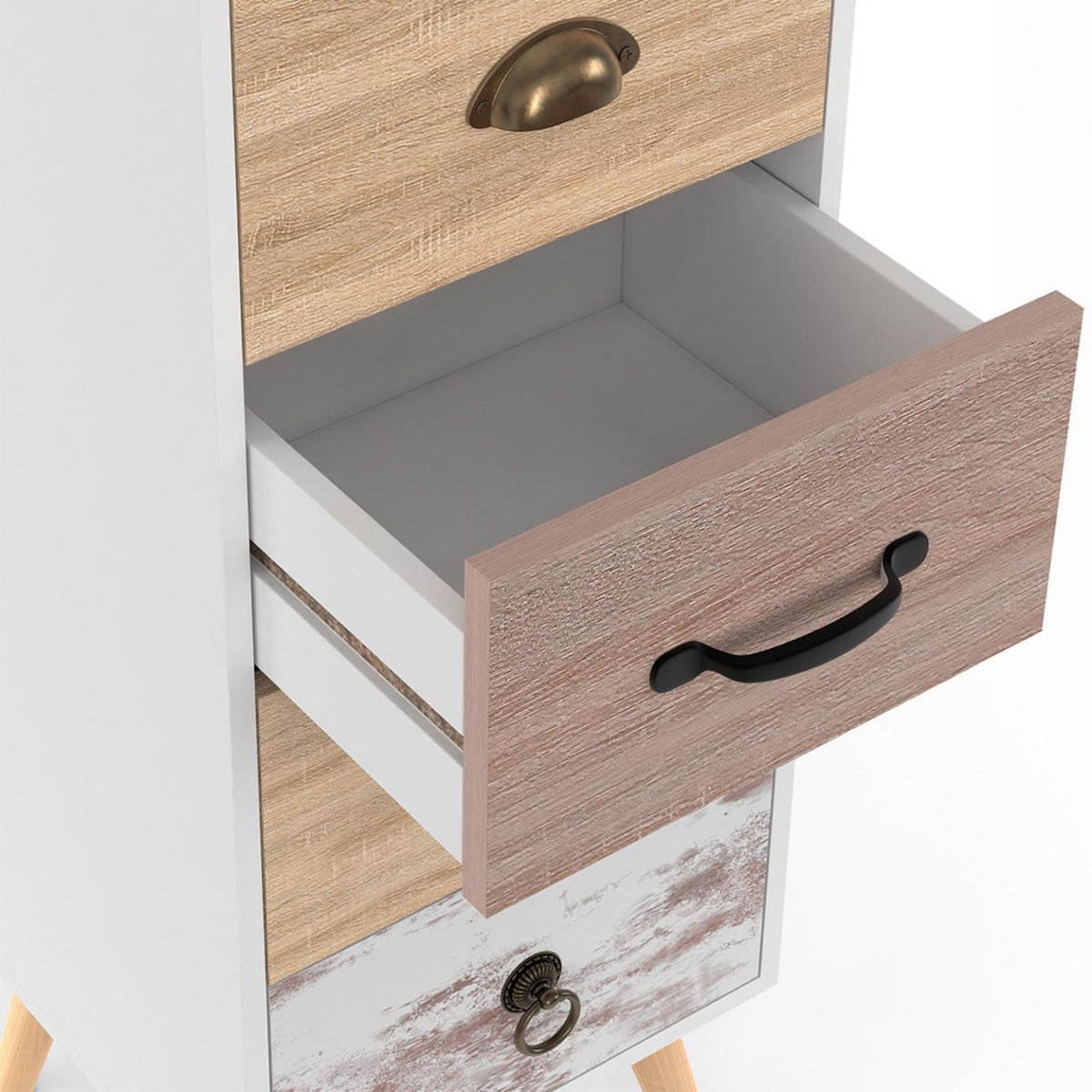 ID MARKET Meuble d'appoint 4 tiroirs BAHIA 30 cm chiffonnier scandinave pour entrée salle de bain