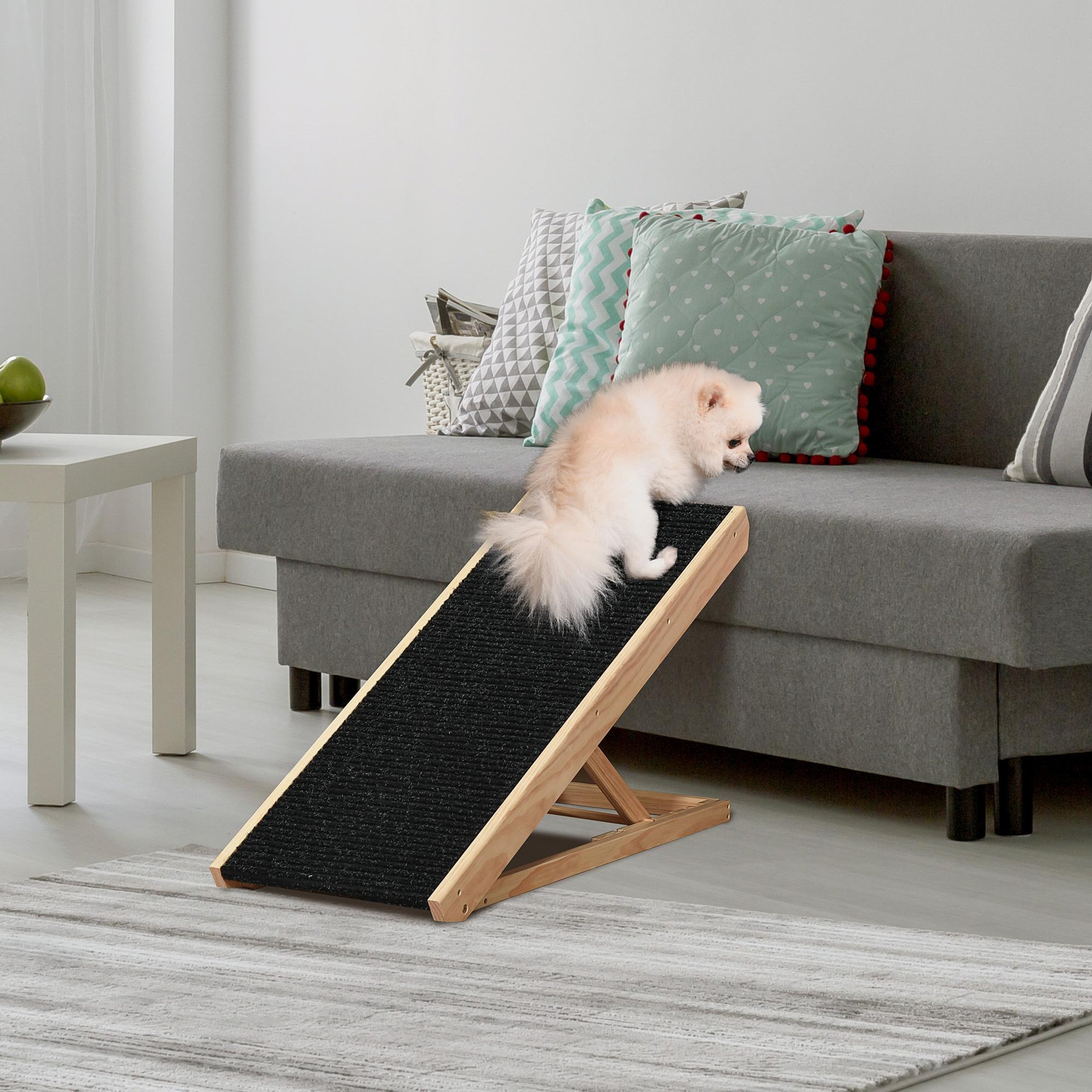 Voir la diapositive 2 : PAWHUT Rampe pour chien canapé hauteur réglable 26-61 cm bois pin polyester noir