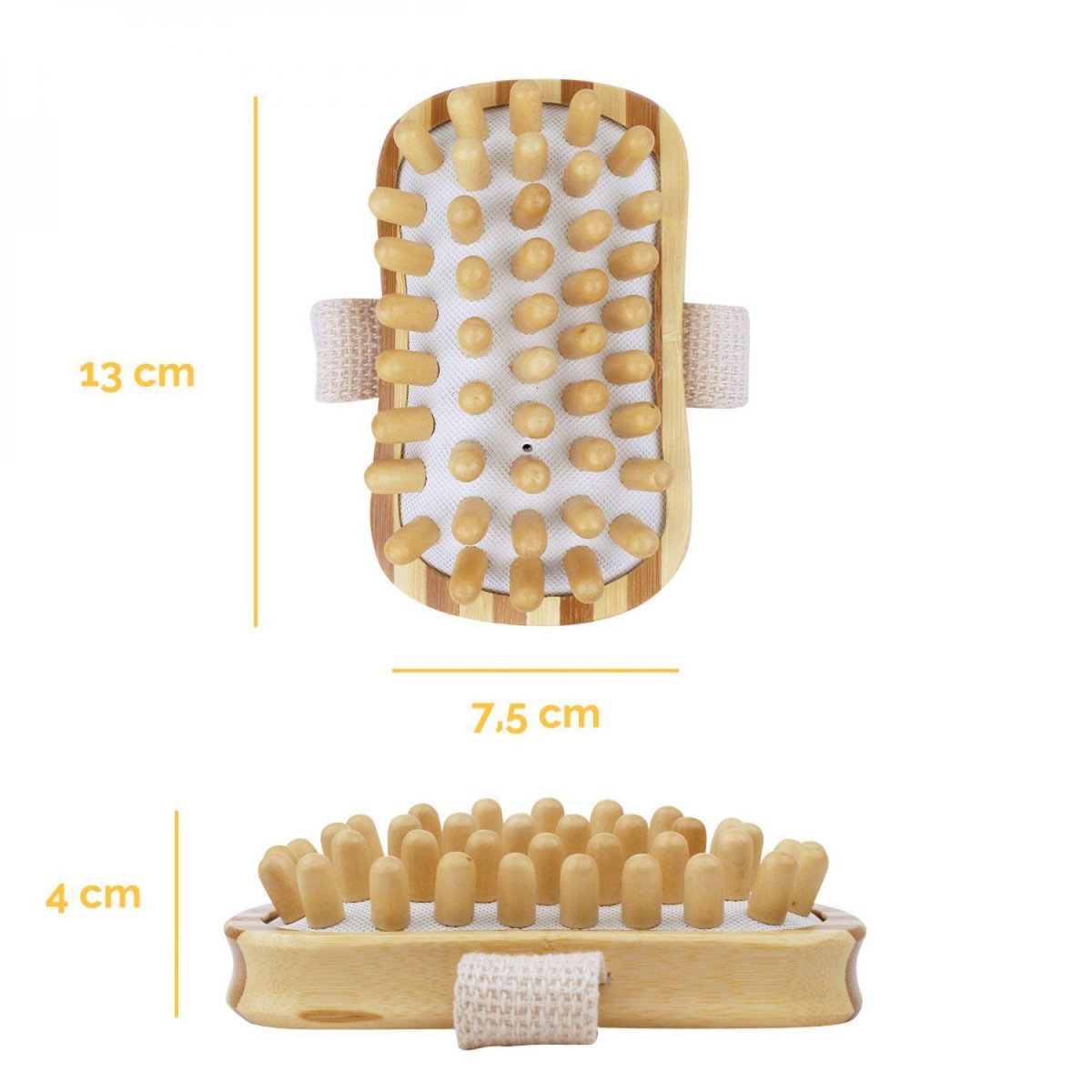 VIVEZEN Brosse de massage et de drainage, anti cellulite en bambou 13 x 7.5 x 4 cm avec poignée de maintien
