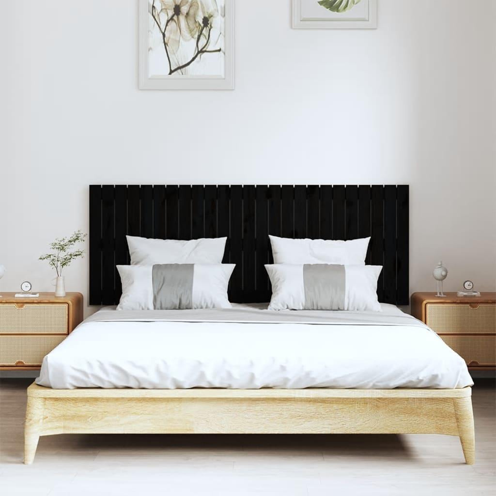 Voir la diapositive 3 : VIDAXL Tete de lit murale Noir 159,5x3x60 cm Bois massif de pin