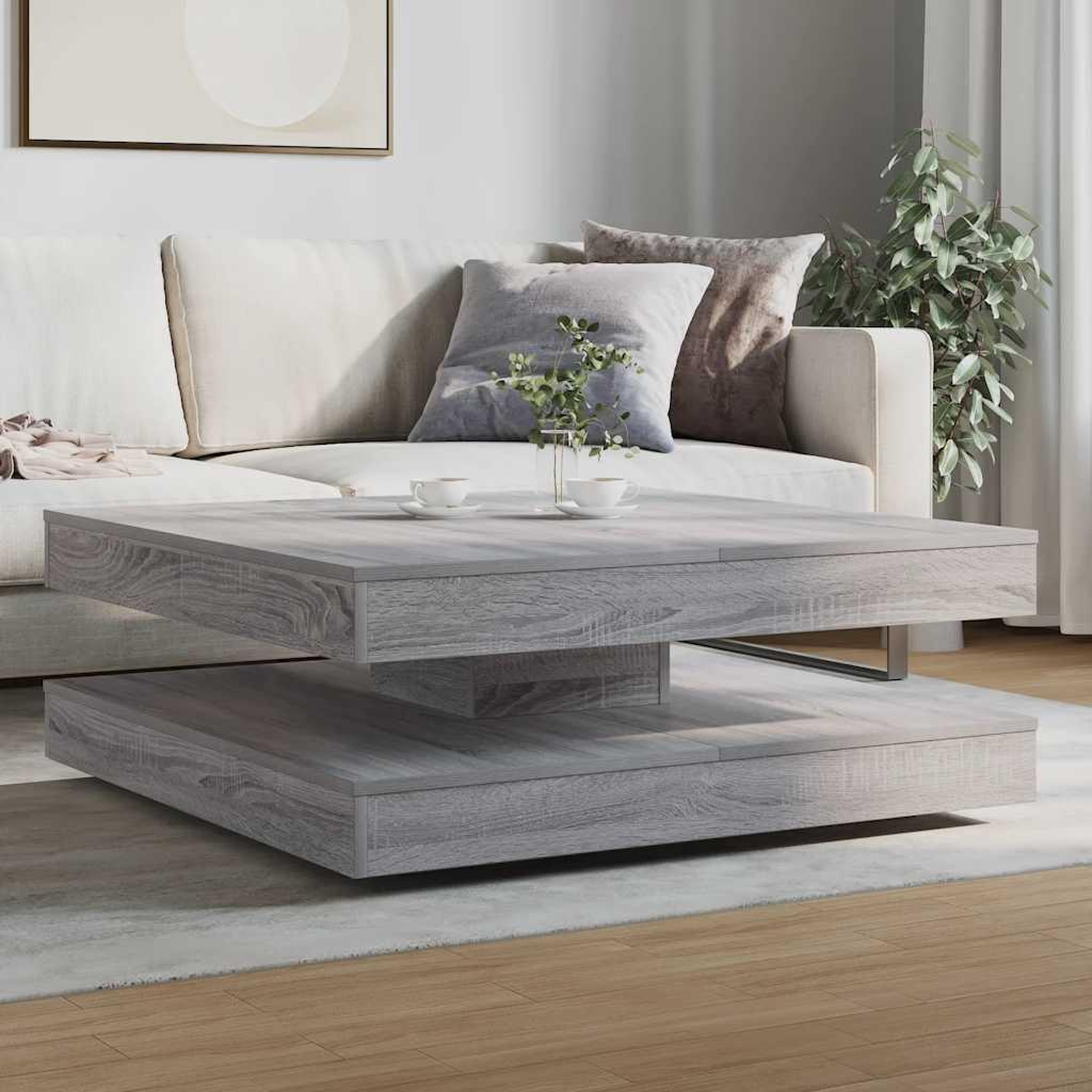 Voir la diapositive 3 : VIDAXL Table basse rotative a 360 degres sonoma gris 90x90x34,5 cm
