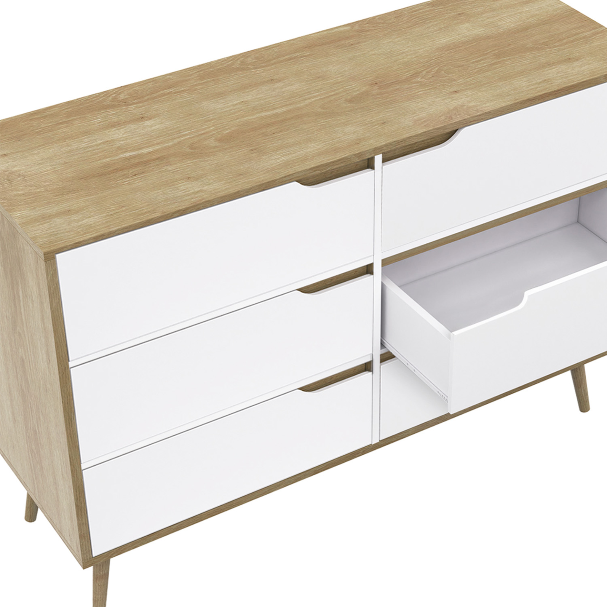 Voir la diapositive 6 : ID MARKET Commode 6 tiroirs helsinki 115 cm scandinave bois et blanc