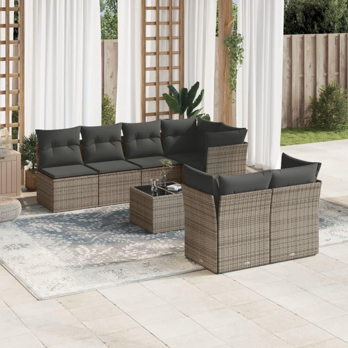 VIDAXL Salon de jardin 8 pcs avec coussins gris resine tressee