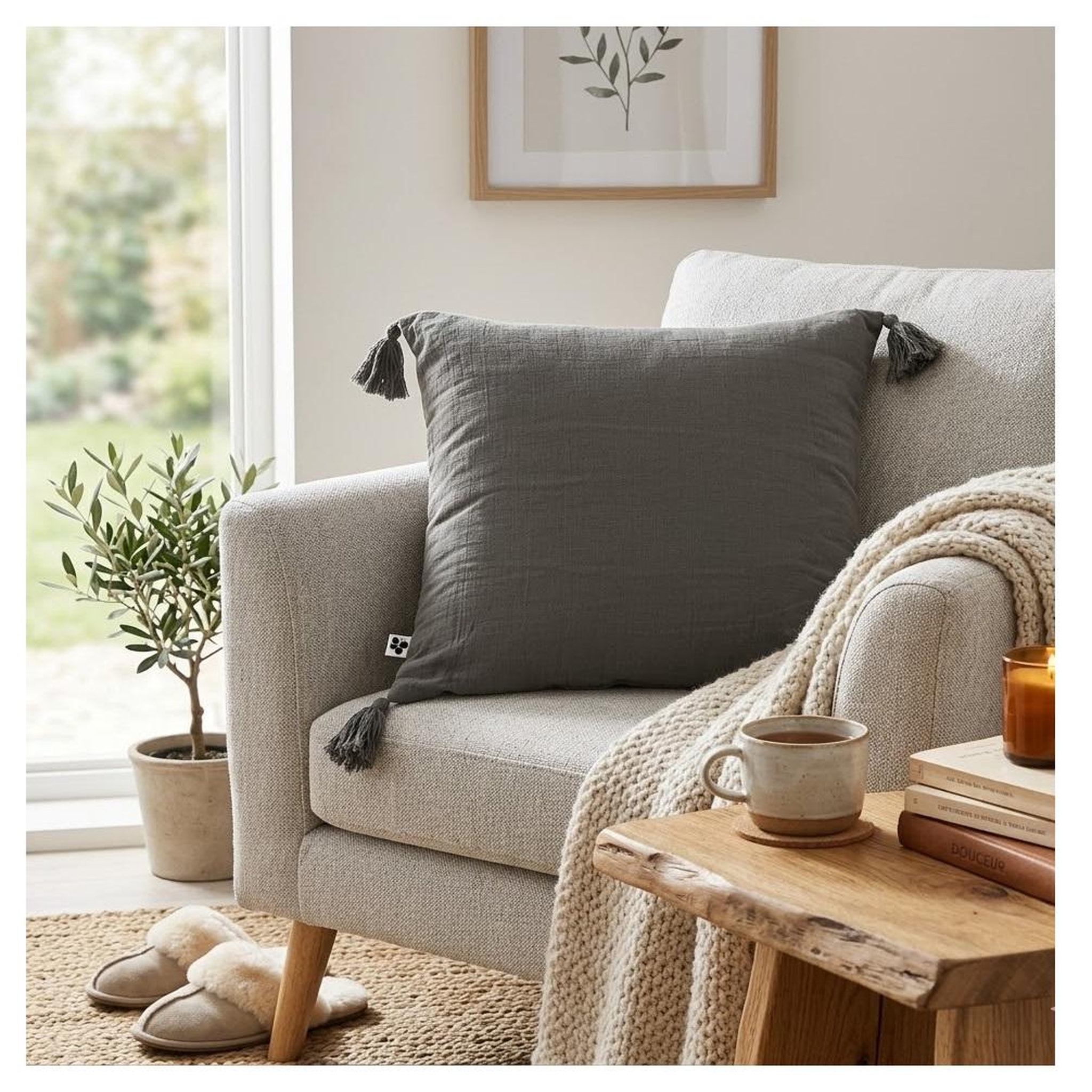 Voir la diapositive 2 : Eden Coussin déhoussable gaia – gaze de coton avec passepoil élégant