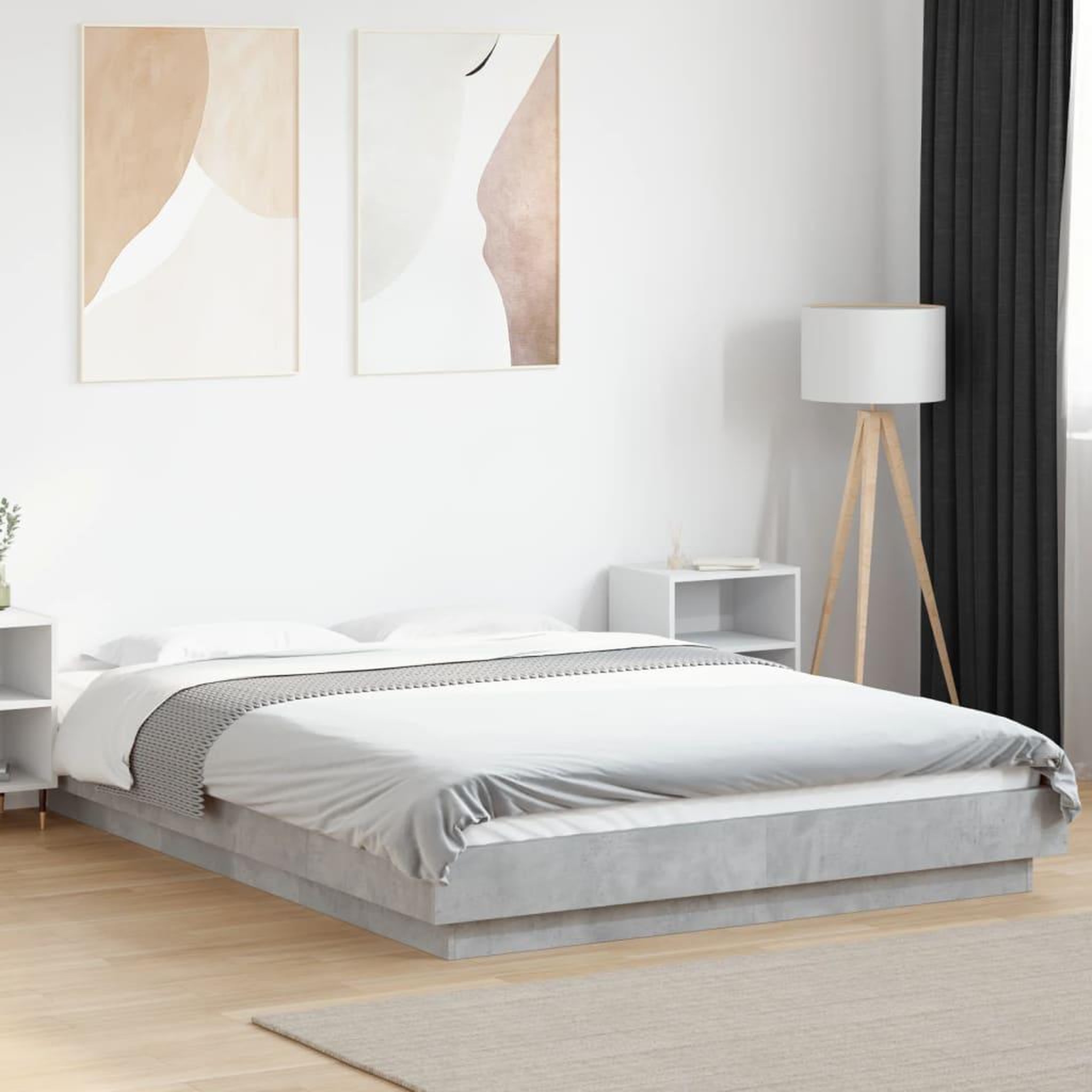 VIDAXL Cadre de lit et lumieres LED sans matelas gris beton 120x190cm