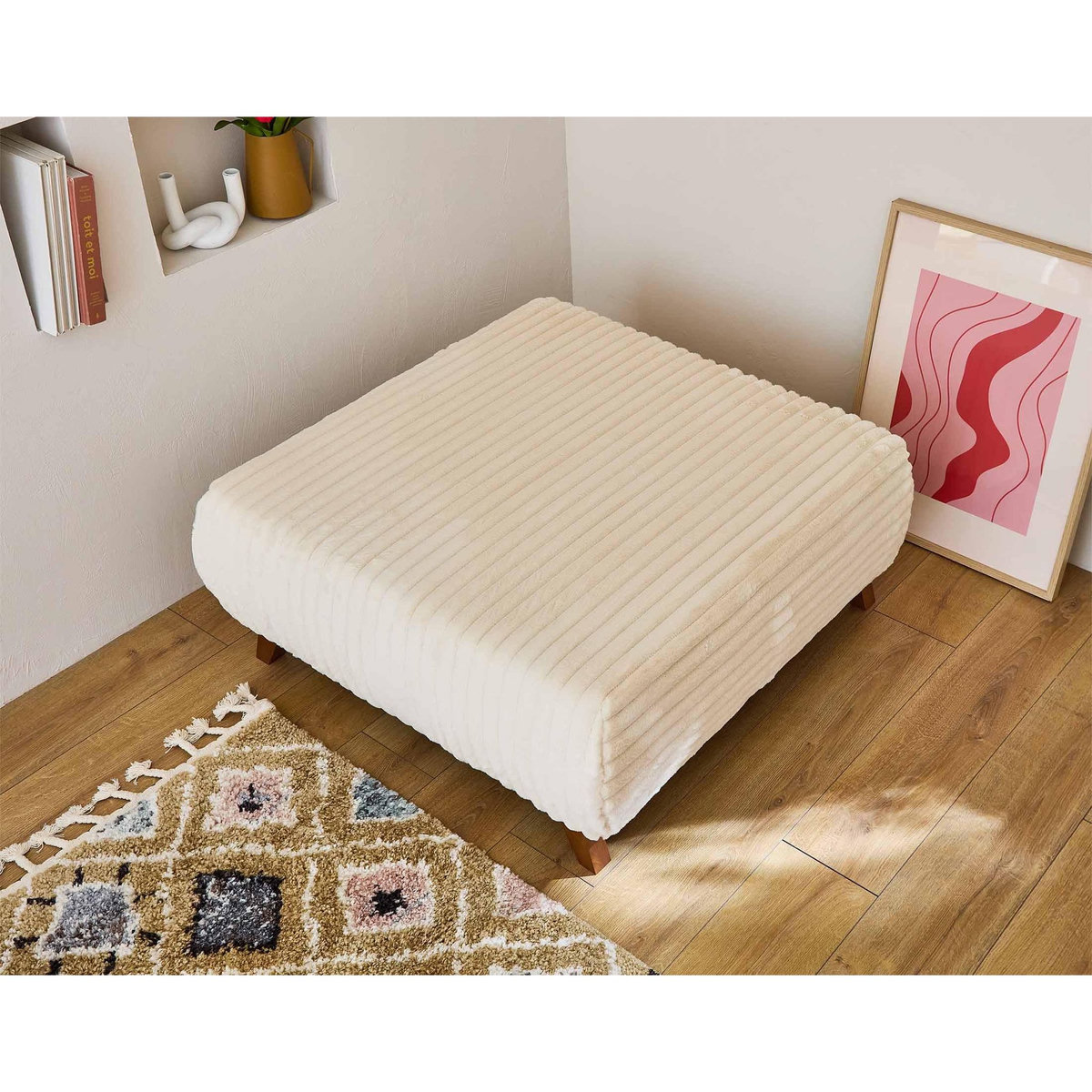 BEST MOBILIER Cristal - pouf modulable - 95 cm - en fausse fourrure côtelée