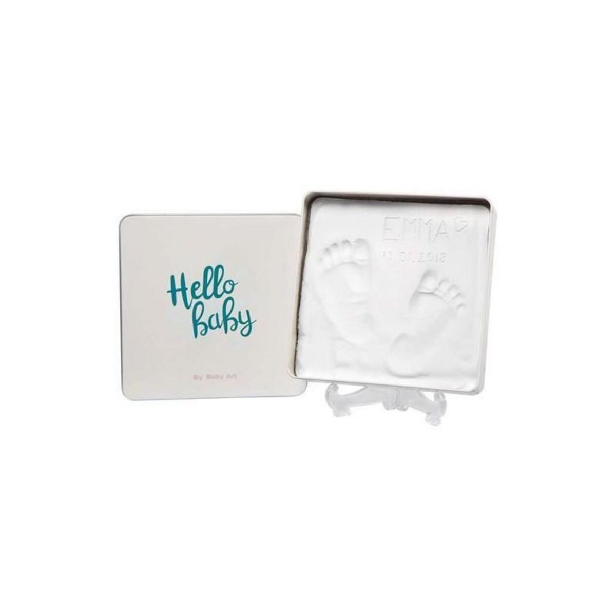 BABY ART Baby Art Magic Box Square - Kit Empreintes Mains et Pieds Bébé dans Boîte Métal, Cadeau Naissance ou Bapteme, Essentiel
