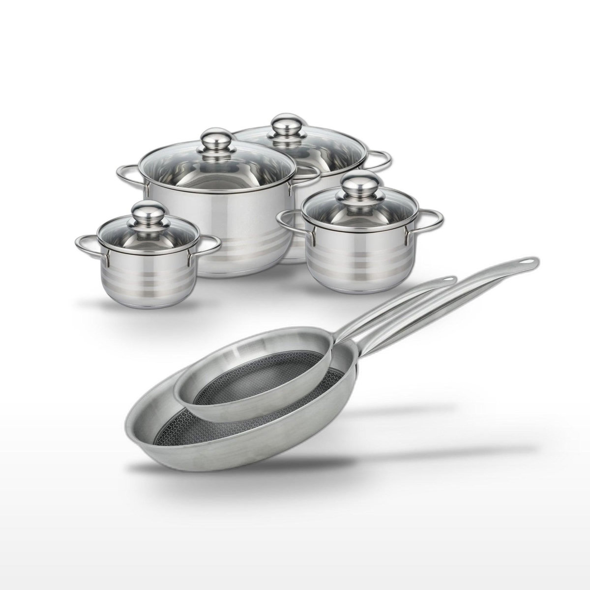 ELO Lot de 2 Poêles 24/28cm & 4 Faitouts 14/16/20/24cm Elo Relief Solution