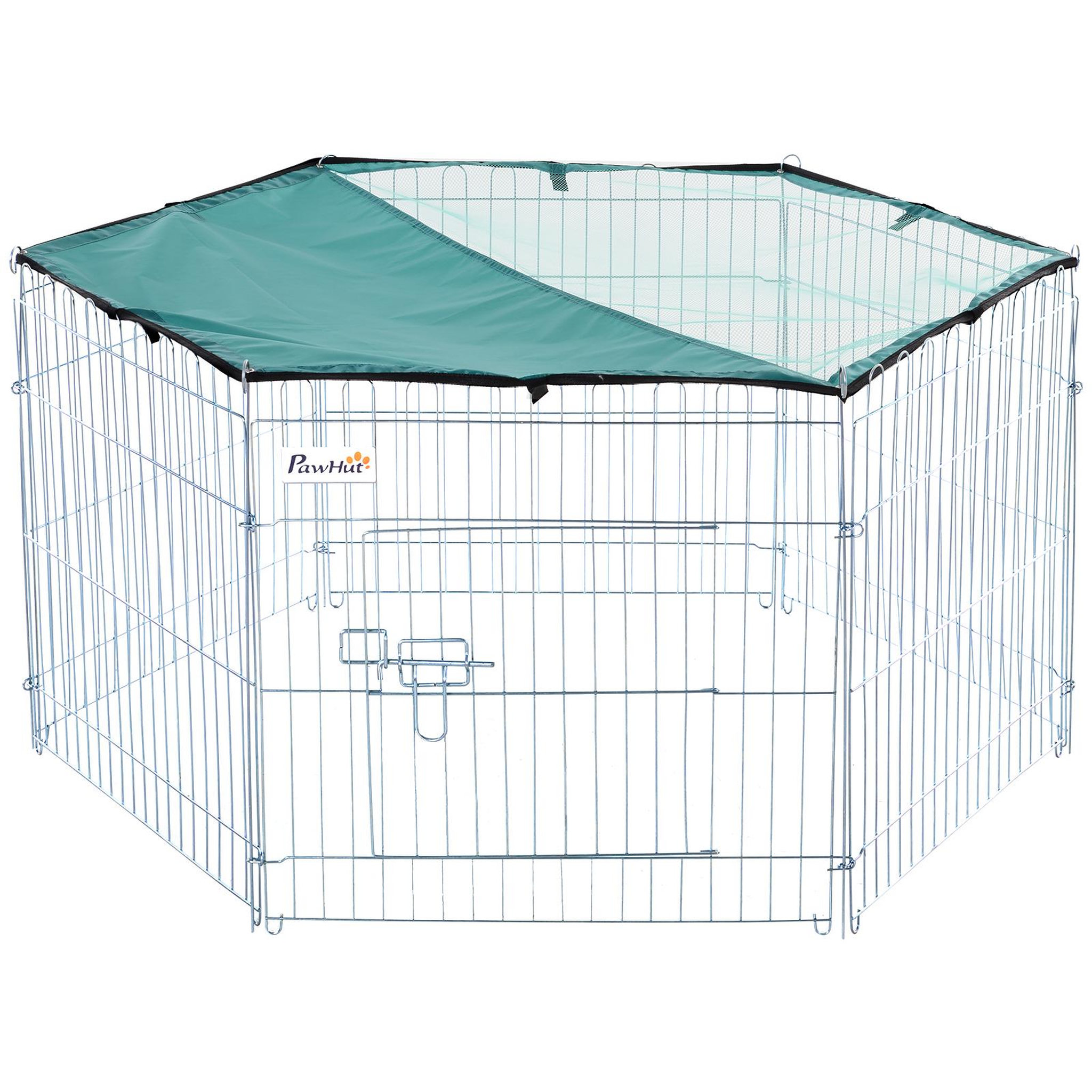 PAWHUT PawHut Parc enclos modulable Acier 6 Panneaux et 1 Porte pour Chiens Ø 120 x 60 cm Gris Métal vert