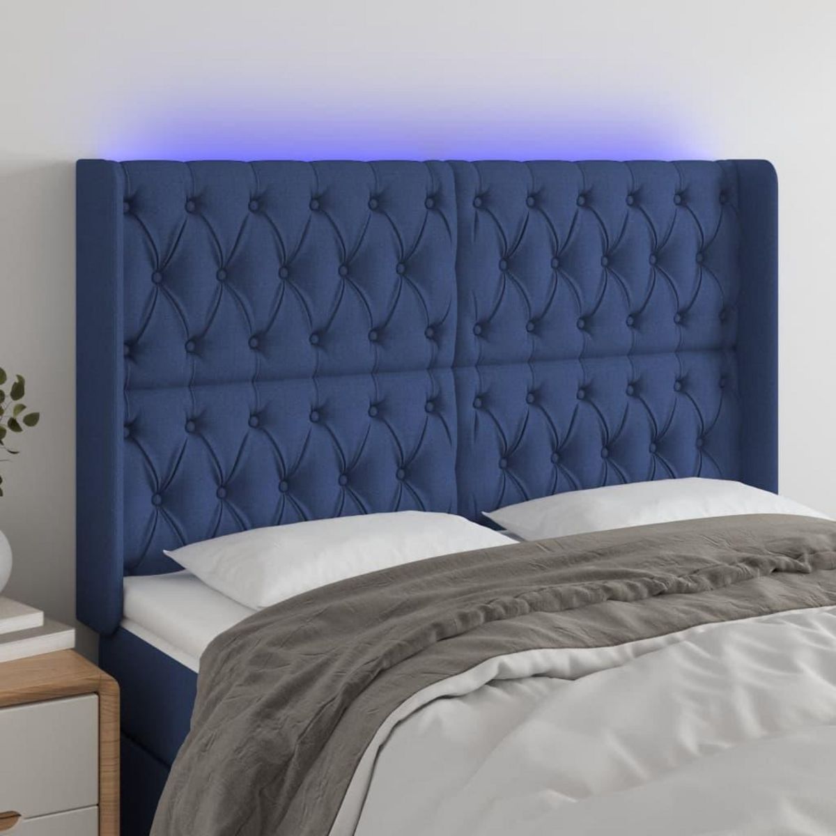 VIDAXL Tete de lit a LED Bleu 147x16x118/128 cm Tissu
