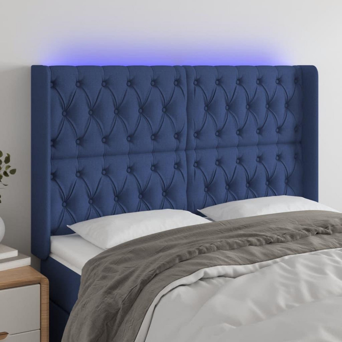 VIDAXL Tete de lit a LED Bleu 147x16x118/128 cm Tissu
