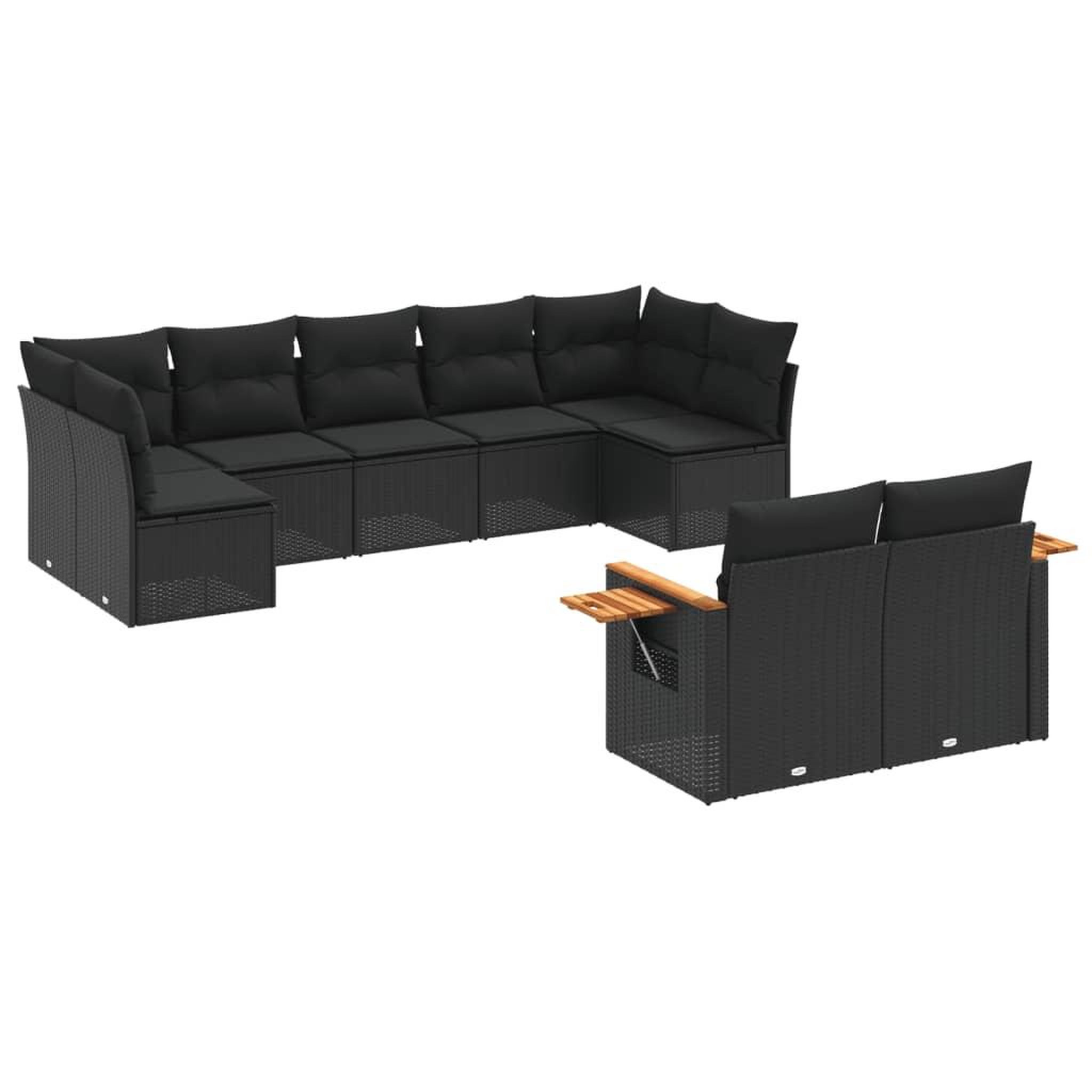 Voir la diapositive 2 : VIDAXL Salon de jardin 9 pcs avec coussins noir resine tressee