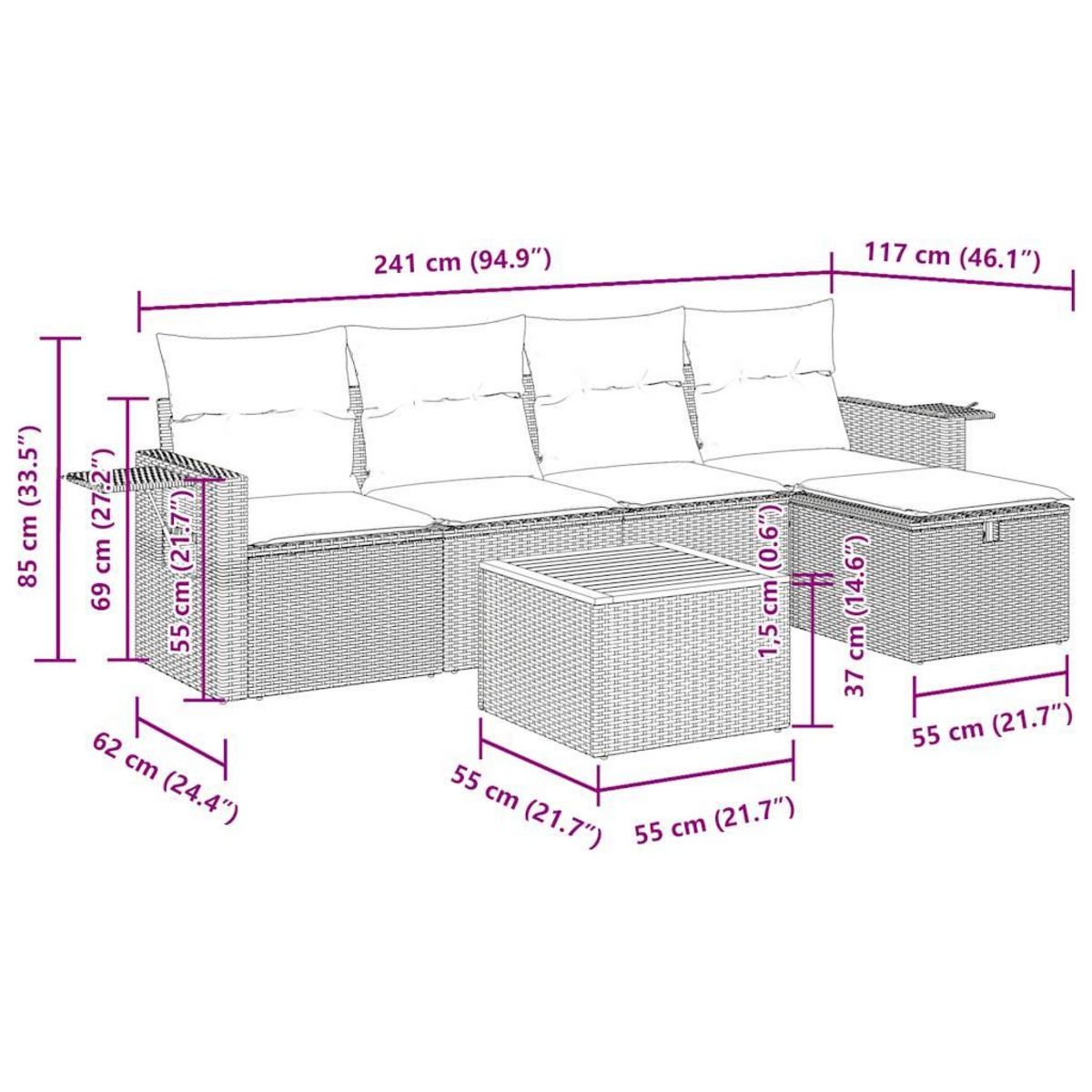 VIDAXL Salon de jardin 6 pcs avec coussins noir resine tressee