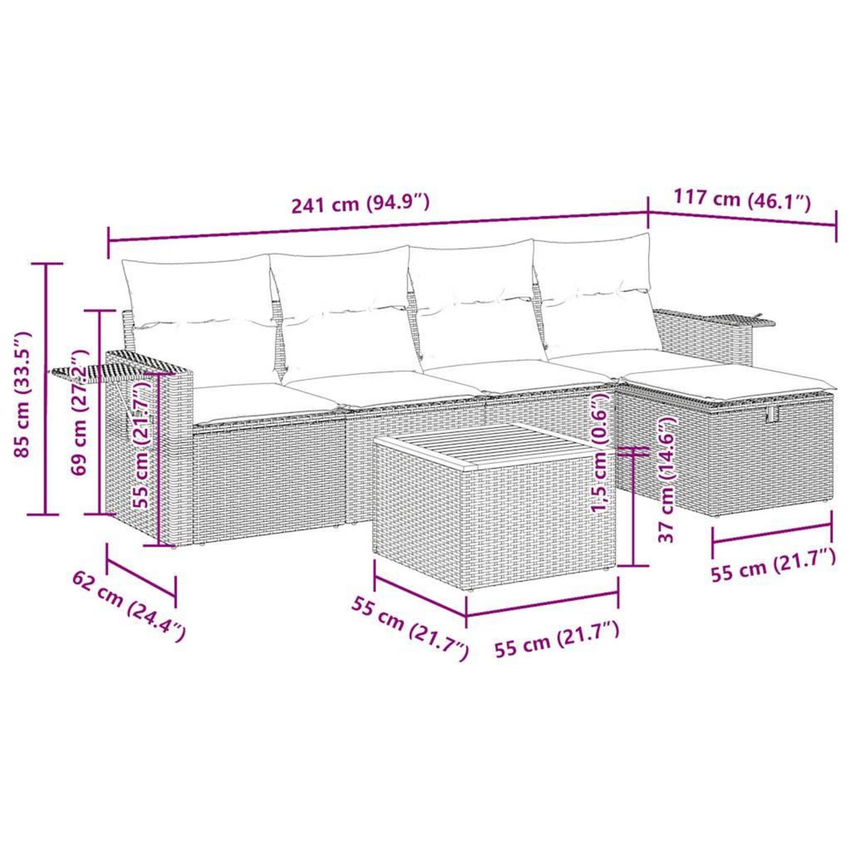 VIDAXL Salon de jardin 6 pcs avec coussins noir resine tressee