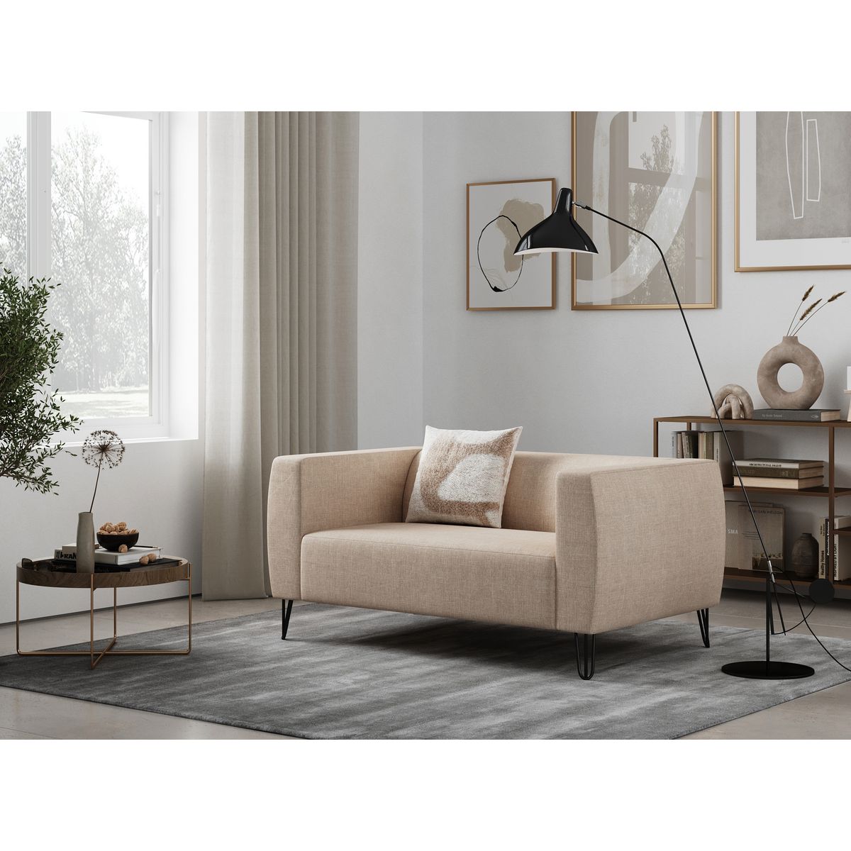 Canapé fixe 2 places pieds épingles tissu JULIO