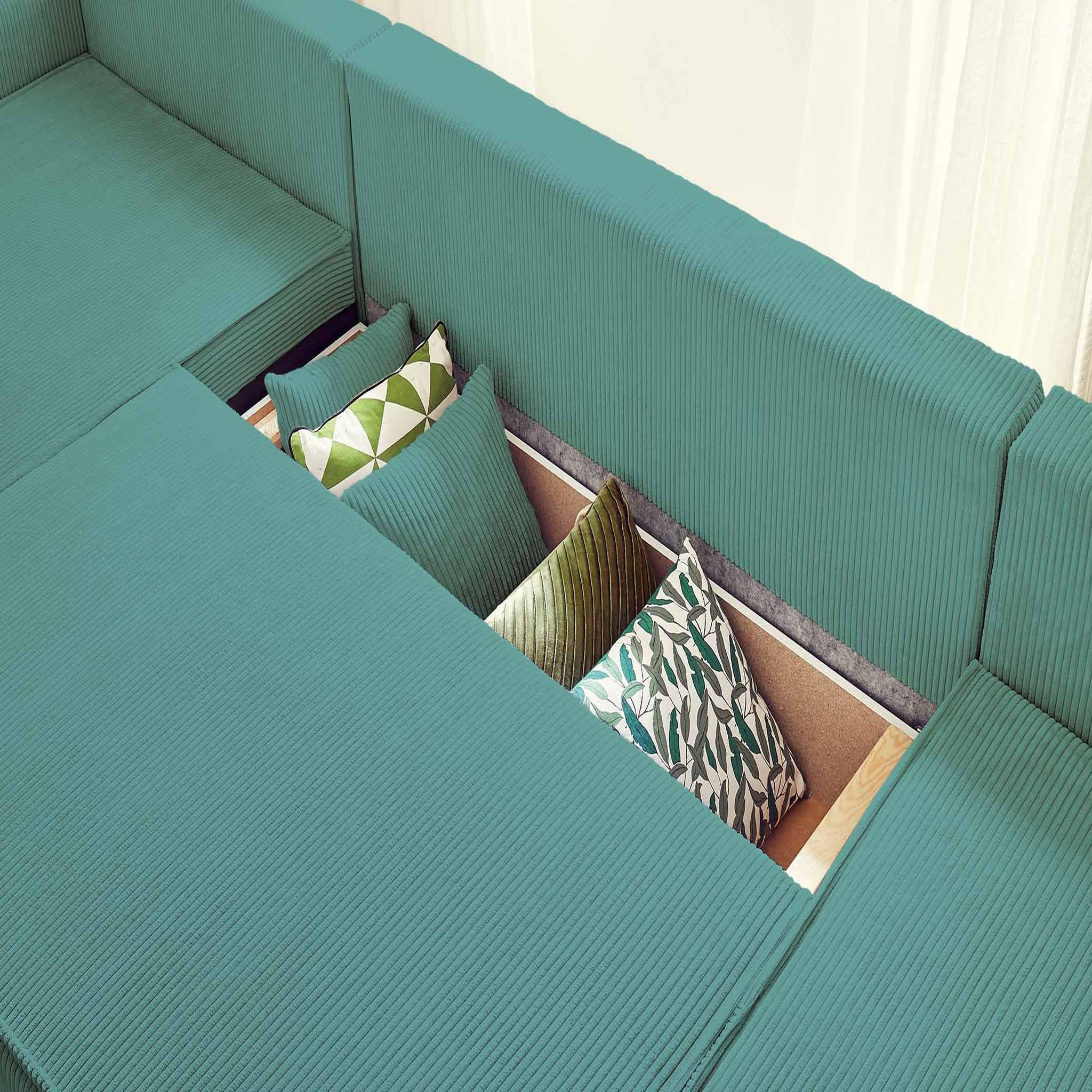 Voir la diapositive 3 : BEST MOBILIER Dellia - canapé panoramique en u - 7 places - convertible - avec coffre - en velours côtelé