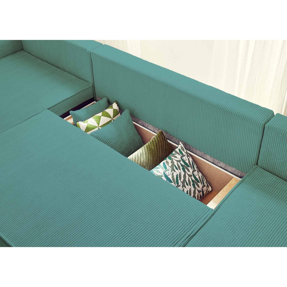 BEST MOBILIER Dellia - canapé panoramique en u - 7 places - convertible - avec coffre - en velours côtelé