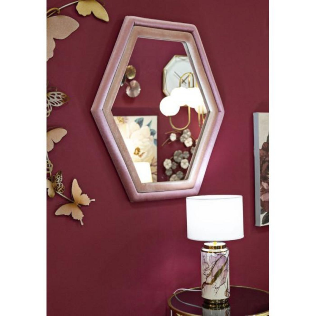 Paris Prix Miroir Mural en Velours  Tony  80cm Rose