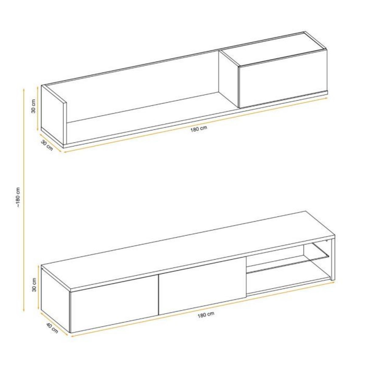 Paris Prix Ensemble Meuble TV  Dallas  180cm Chêne & Gris