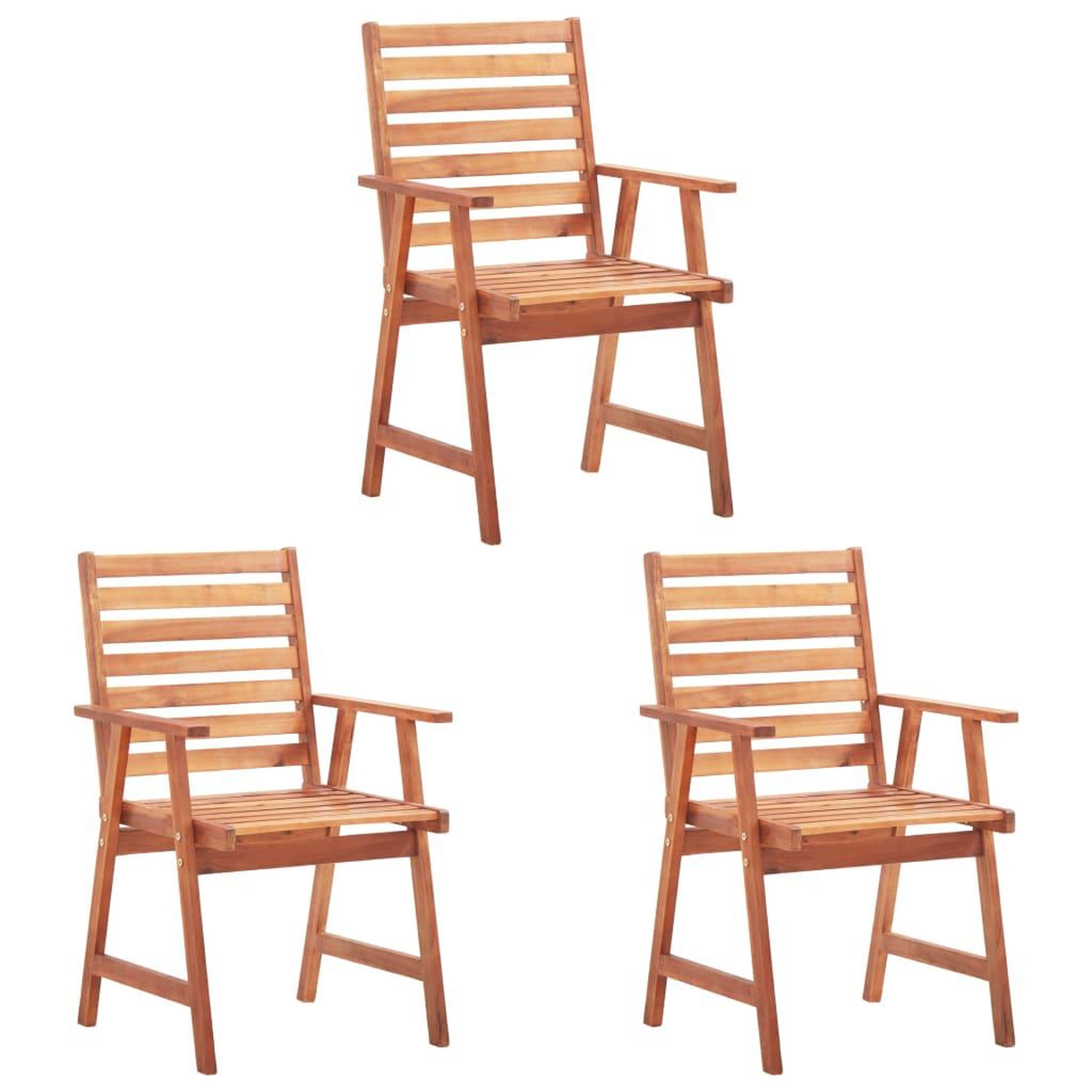 Voir la diapositive 2 : VIDAXL Chaises a manger d'exterieur lot de 3 et coussins Acacia massif