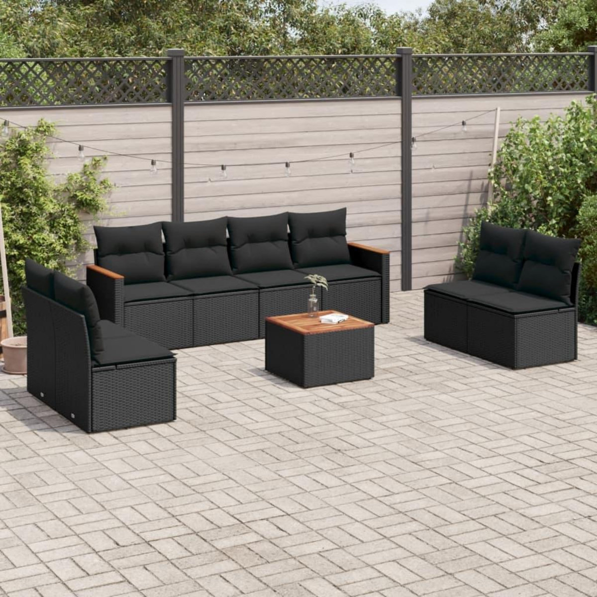 VIDAXL Salon de jardin 9 pcs avec coussins noir resine tressee