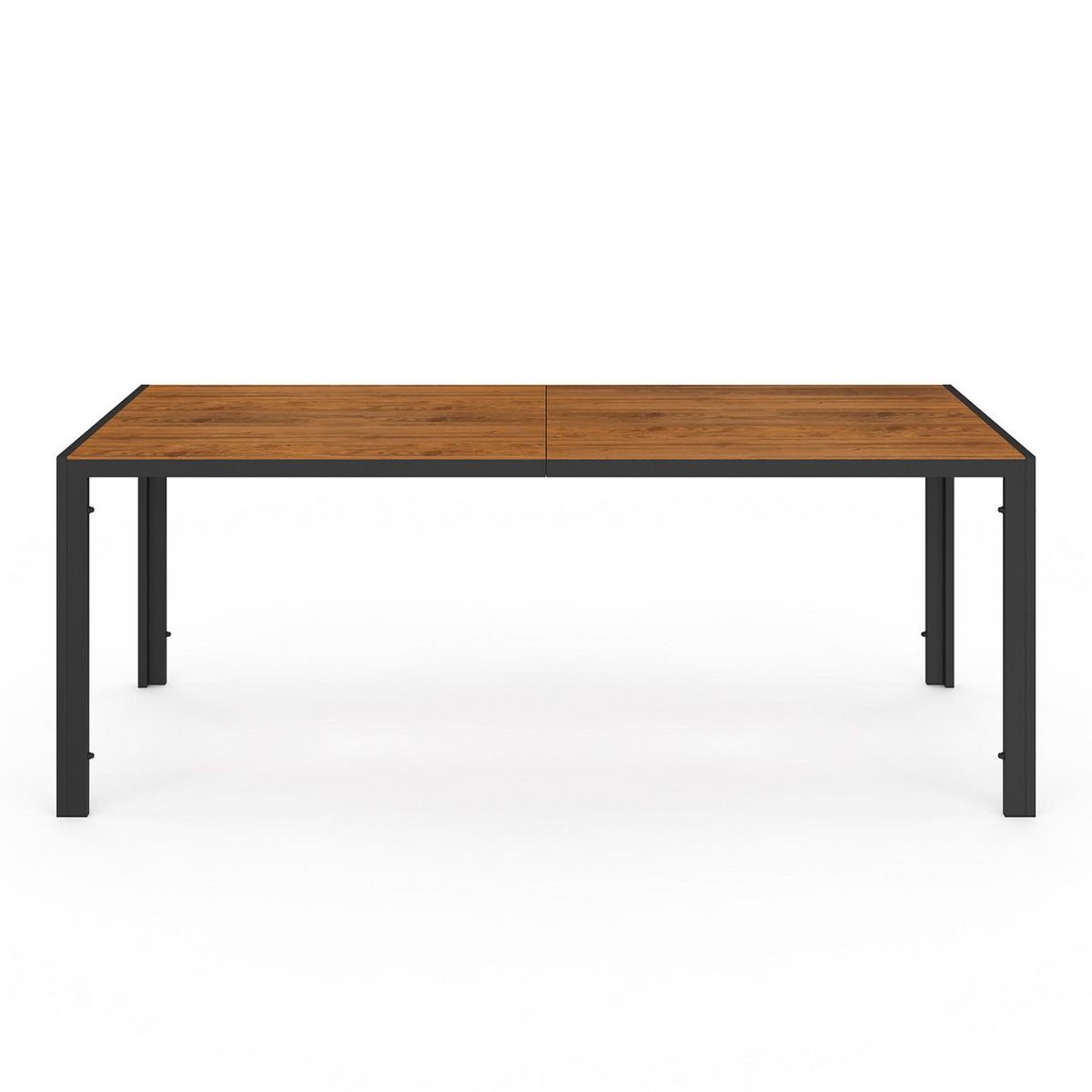 ID MARKET Salon de jardin NOUMEA table 190 cm plateau verre trempé effet bois et 8 chaises empilables noir et bois