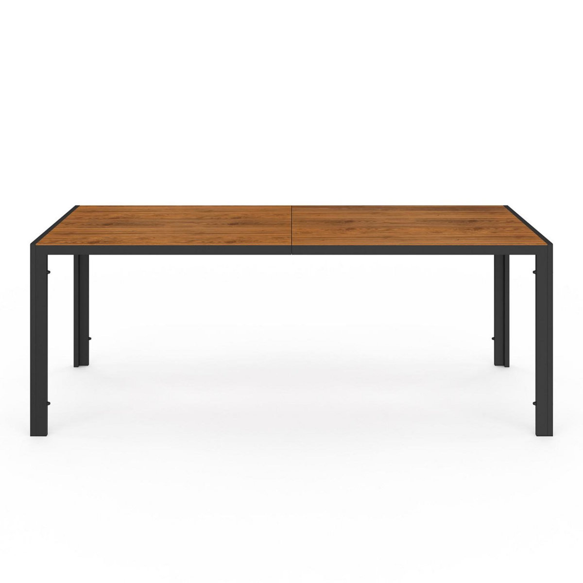 ID MARKET Salon de jardin NOUMEA table 190 cm plateau verre trempé effet bois et 8 chaises empilables noir et bois