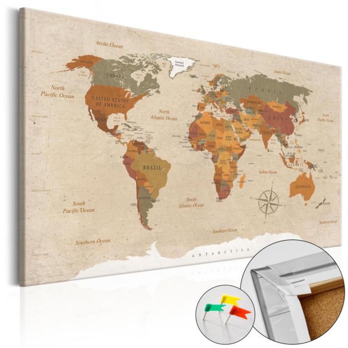 Paris Prix Tableau en Liège  Carte du Monde - Beige Chic