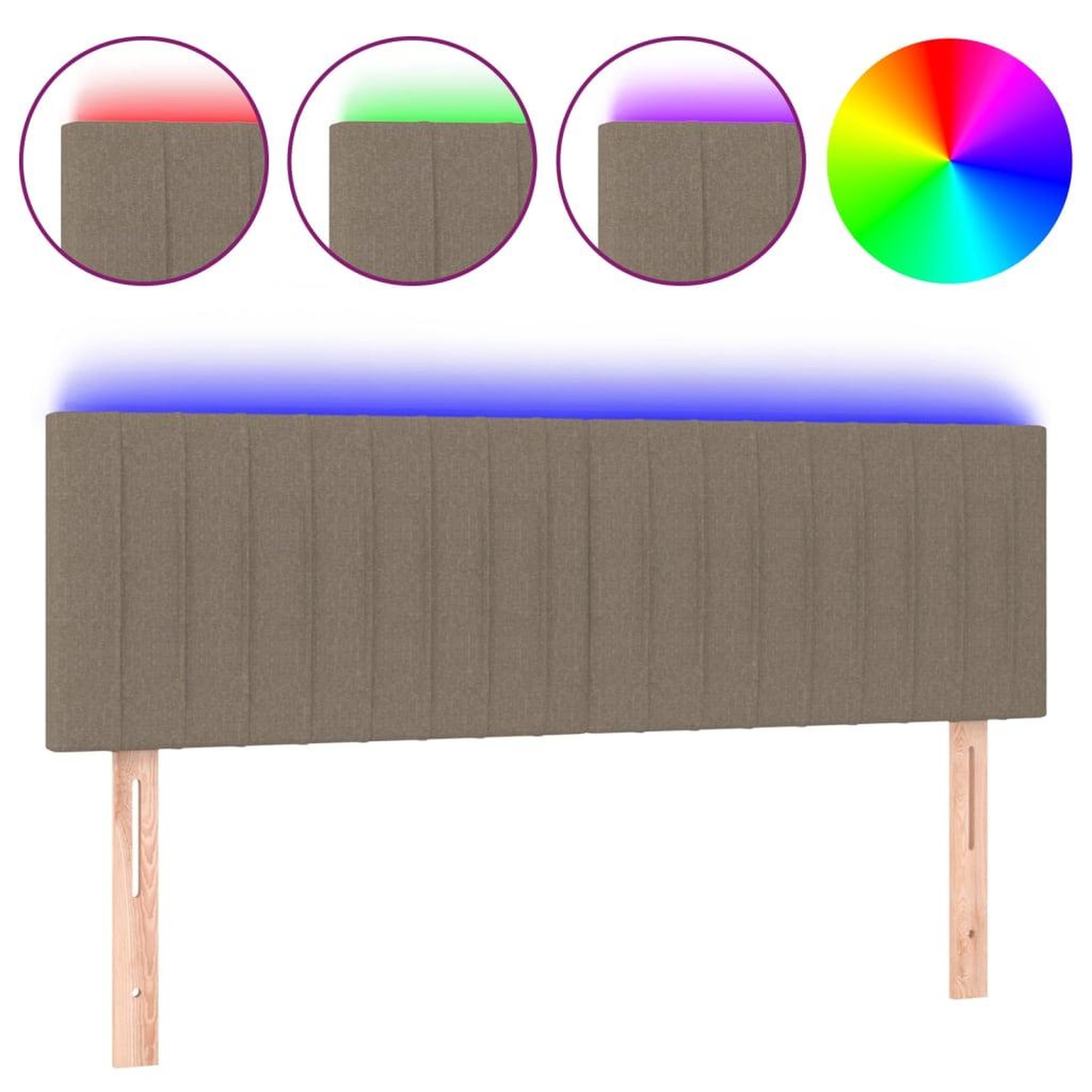 Voir la diapositive 2 : VIDAXL Tete de lit a LED Taupe 144x5x78/88 cm Tissu