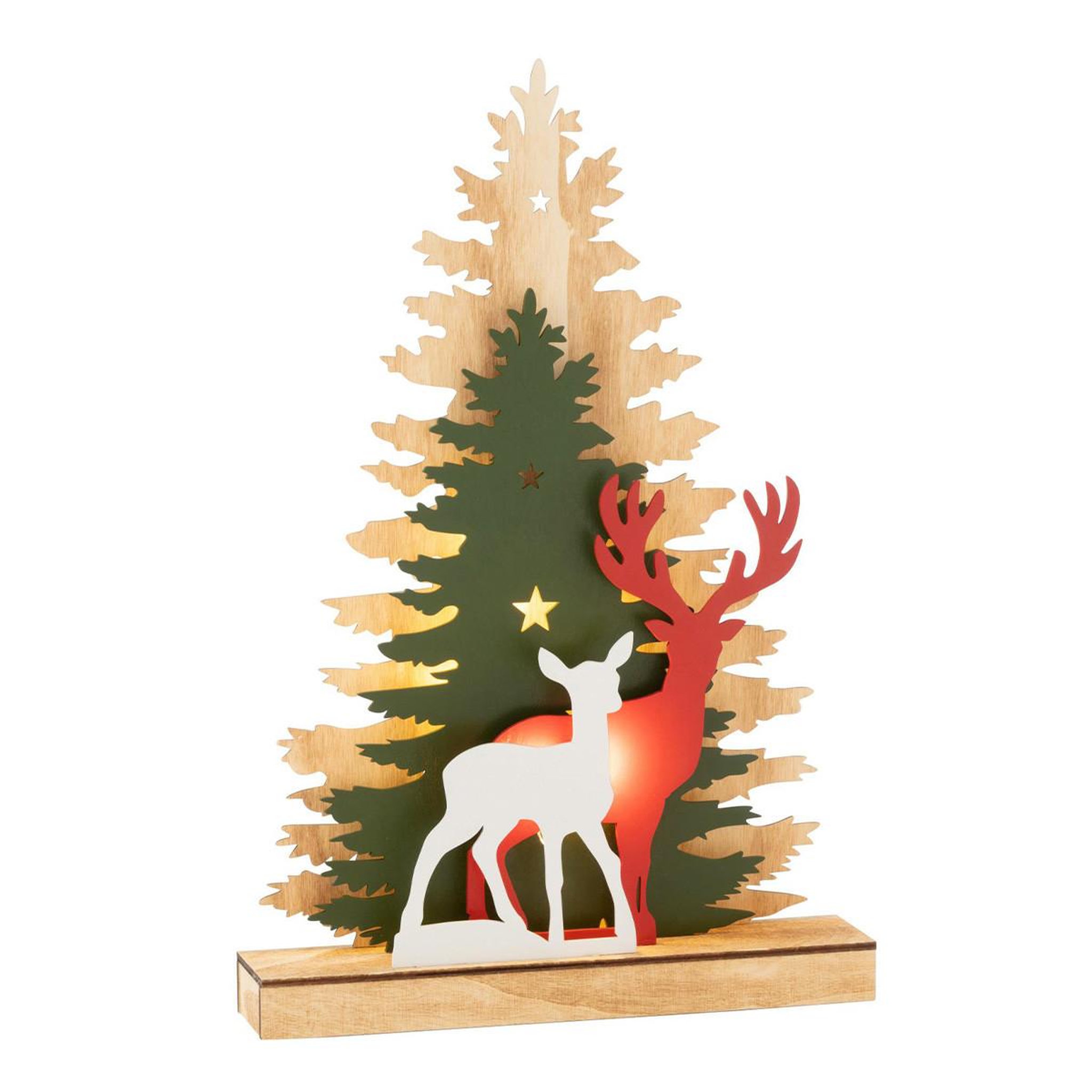 J-LINE Déco renne à led en bois  hiver  44cm multicolore