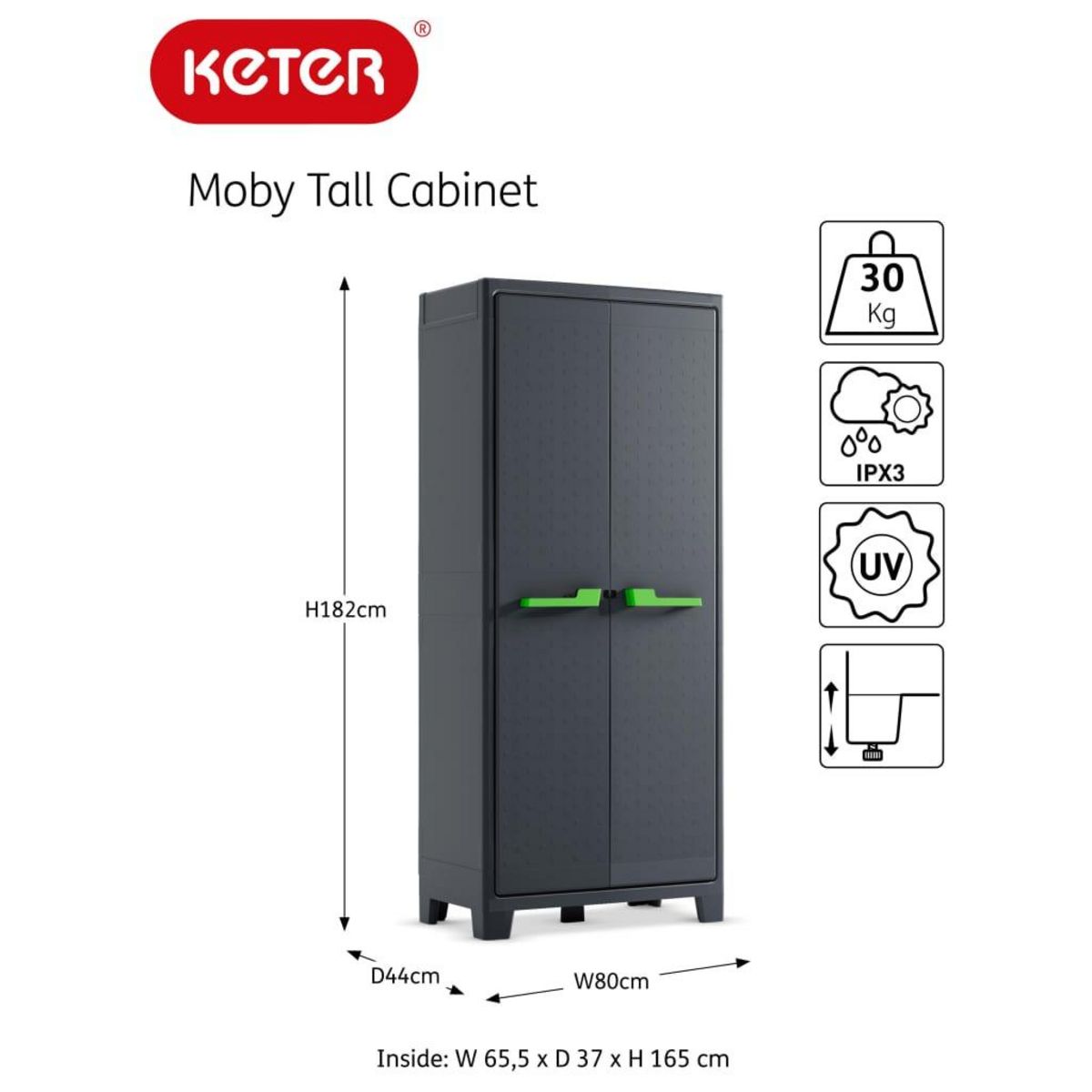 Keter Keter Armoire de rangement avec etageres Moby Gris graphite 182 cm