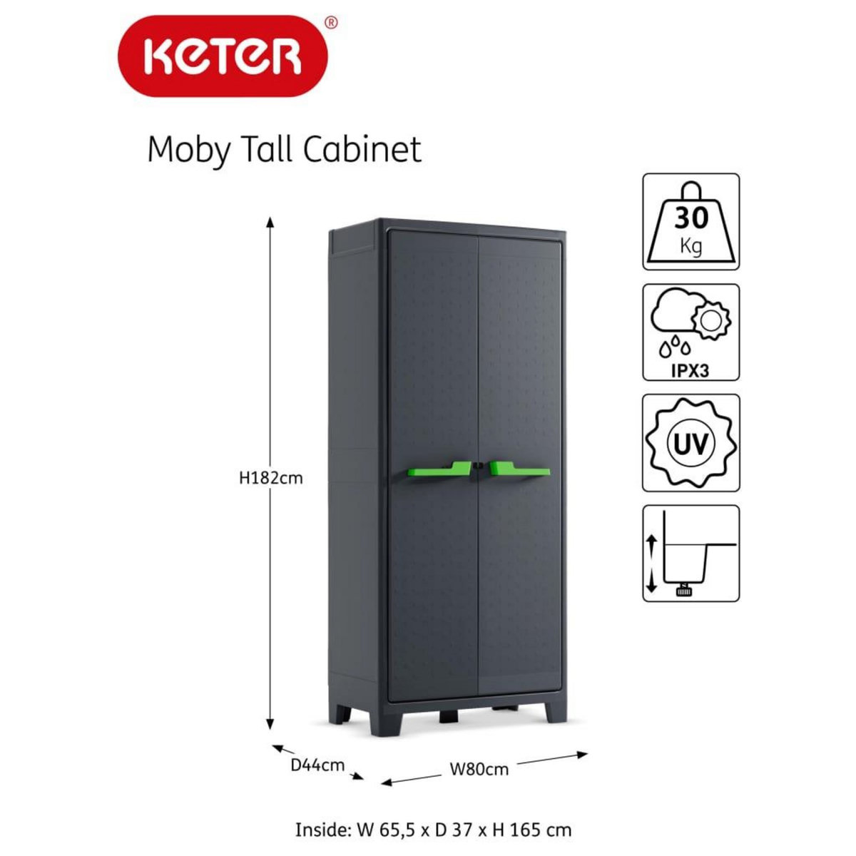 Keter Keter Armoire de rangement avec etageres Moby Gris graphite 182 cm