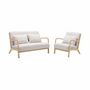 Voir la diapositive 5 : SWEEEK Banquette 2 places scandinave en bois et tissu bouclette. Lorens. L 124 x P 83 x H 77cm