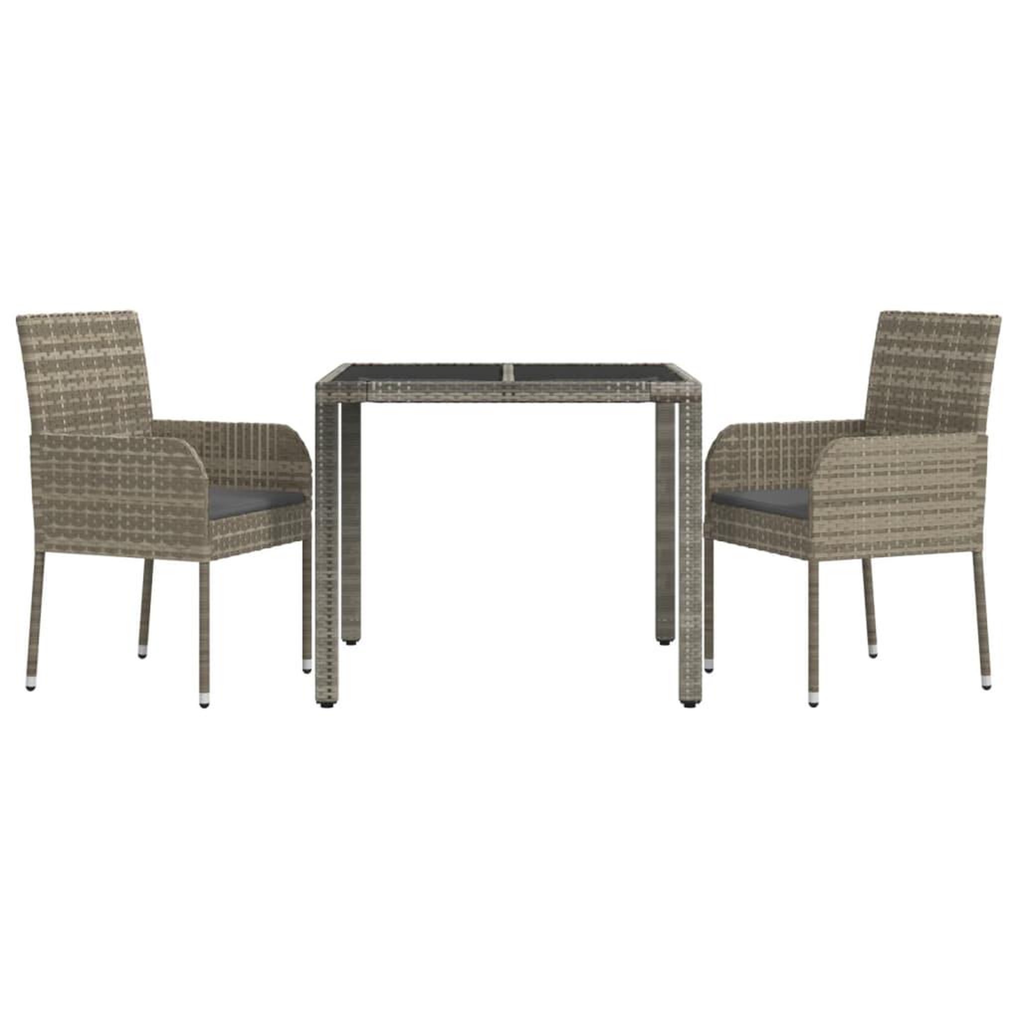 Voir la diapositive 3 : VIDAXL Ensemble a manger de jardin 3 pcs coussins gris resine tressee