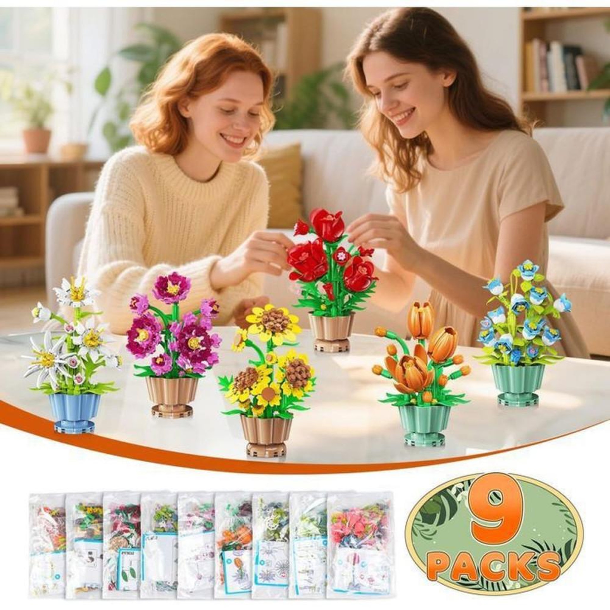 Voir la diapositive 2 : Set fleurs miniatures DIY Collection Botanique - 9 modèles - 1462 pièces - pots réalistes à assembler