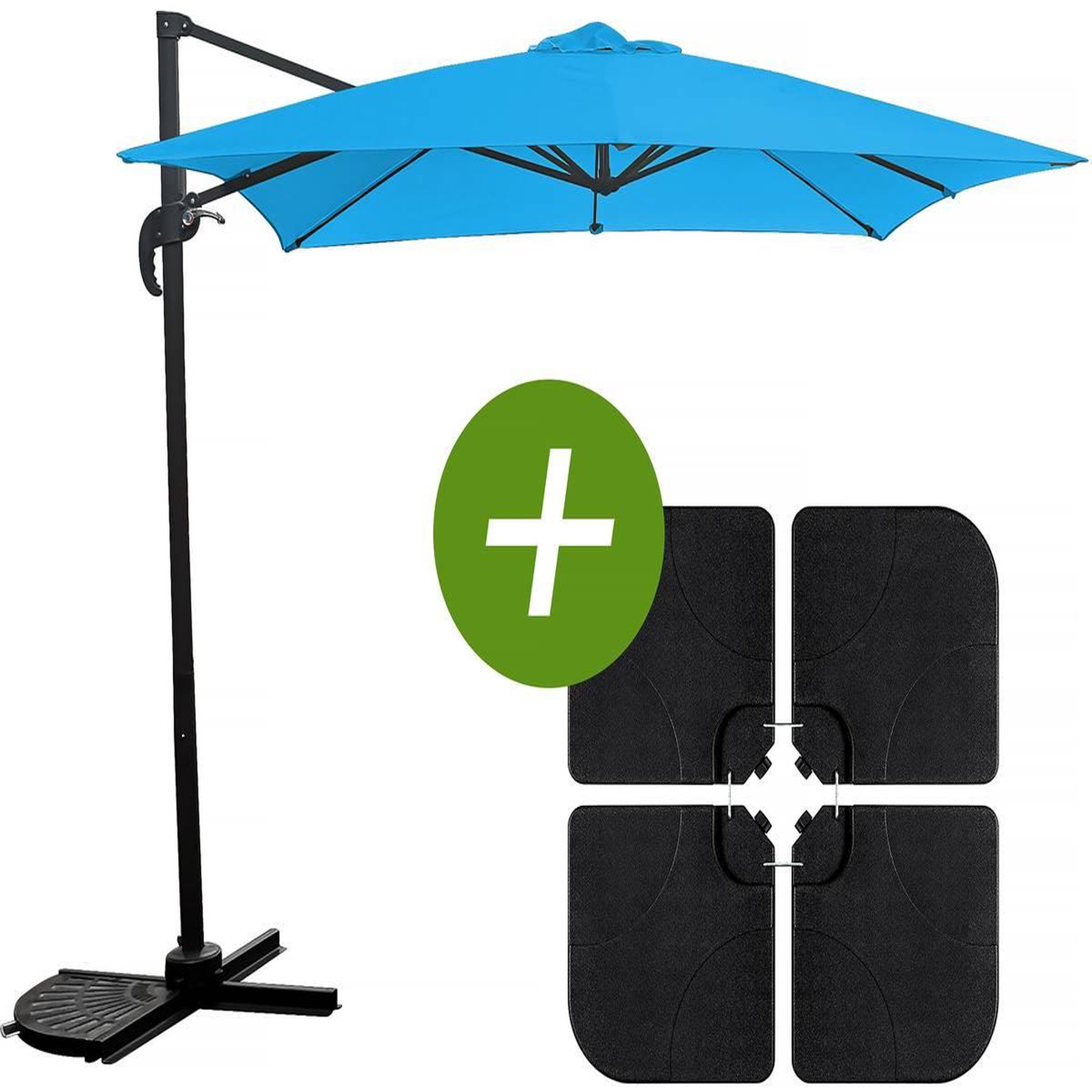 Voir la diapositive 1 : Habitat et Jardin Parasol jardin déporté  Soleil  - Carré - 2.5 x 2.5 m - Bleu + Dalles à lester incluses
