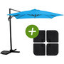 Voir la diapositive 1 : Habitat et Jardin Parasol jardin déporté  Soleil  - Carré - 2.5 x 2.5 m - Bleu + Dalles à lester incluses